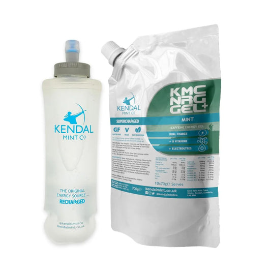 KMC NRG GEL+ Nachfüllbeutel & 500ml Flasche im Set: Minze Koffein