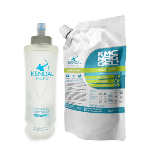 KMC NRG GEL+ Nachfüllbeutel & 500ml Flasche Set: Zitrus & Minze Koffein