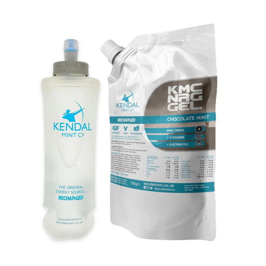 KMC NRG GEL Nachfüllbeutel & 500ml Flasche Set: Schokolade & Minze
