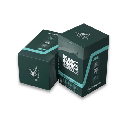 KMC GEL X 12-pack box of caffeine-free neutral cooling energy gels for endurance athletes in a box