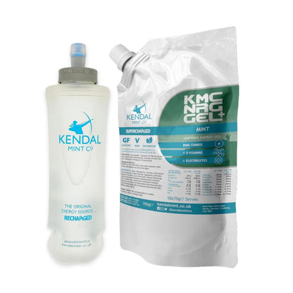 KMC NRG GEL+ Nachfüllbeutel &amp; 500ml Flasche im Set: Minze Koffein