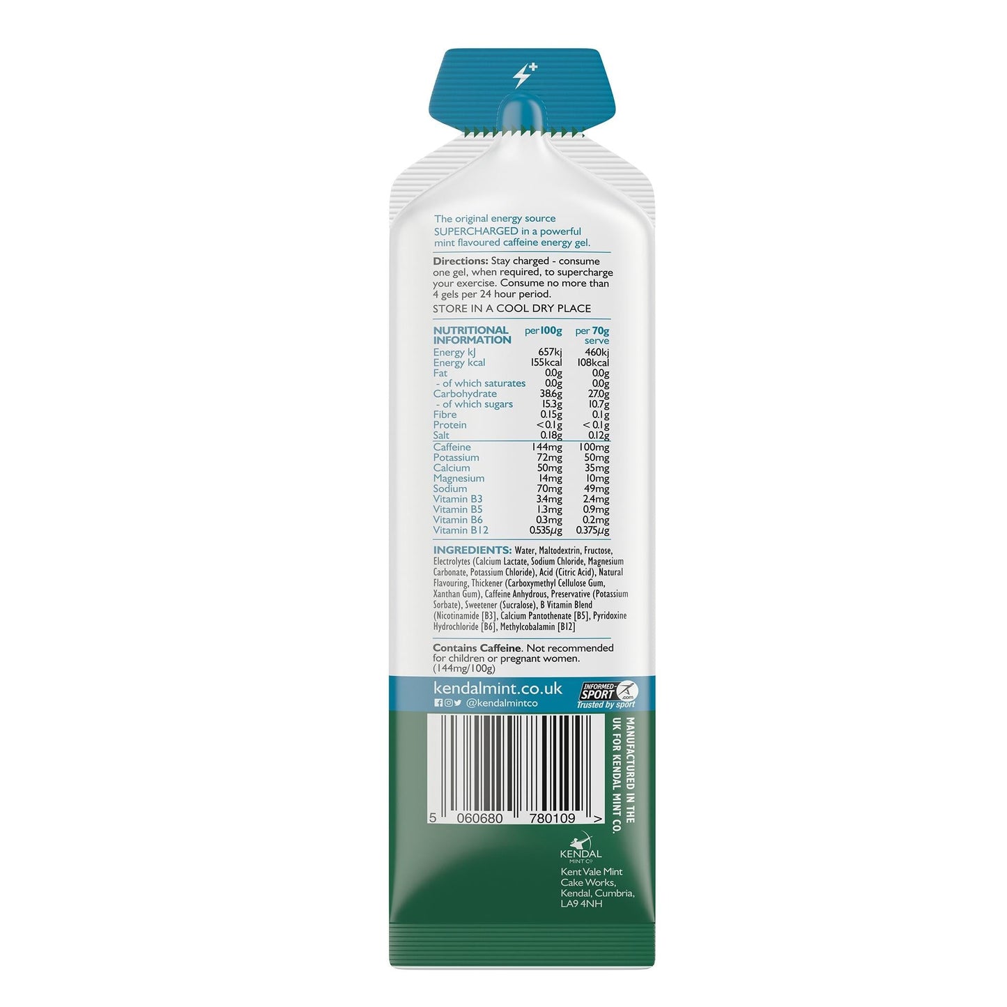 KMC NRG GEL+ Mint Cafeïne Energiegel 70g