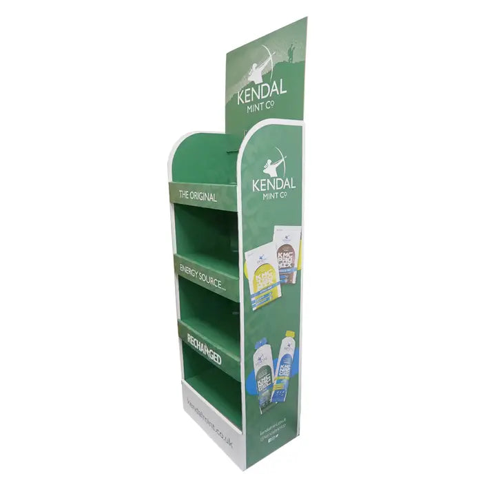 Kendal Mint Co display stand with product packaging on a white background
