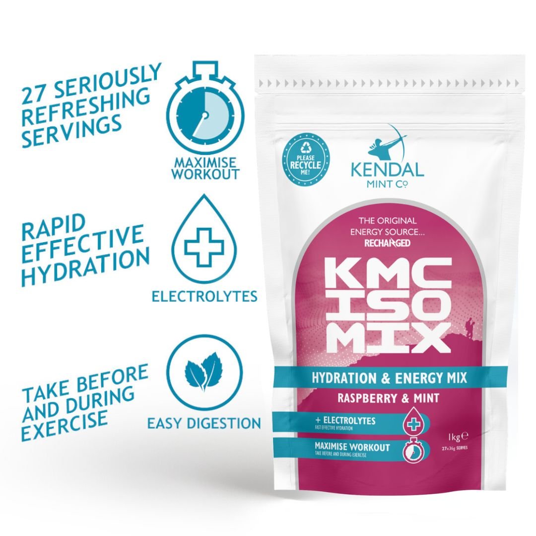 KMC ISO MIX Isotonic Hydration | Raspberry & Mint | Recyclable Pouch 1kg - 27 Serves - Benefits - Kendal Mint Co®