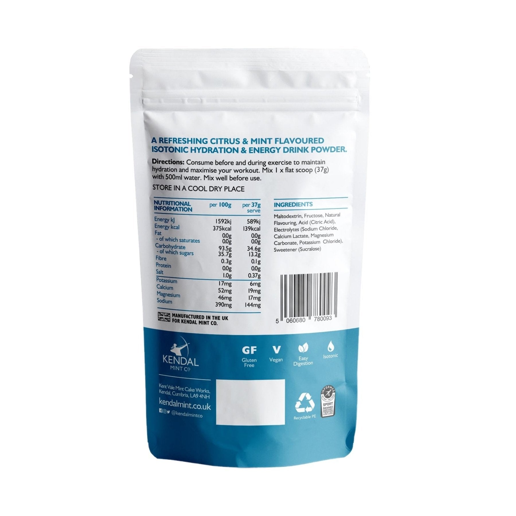 KMC ISO MIX Isotonic Hydration Recyclable Pouch 1kg - 27 Serves - KMC ISO MIX - Kendal Mint Co® - 1kg/ 27 Serves