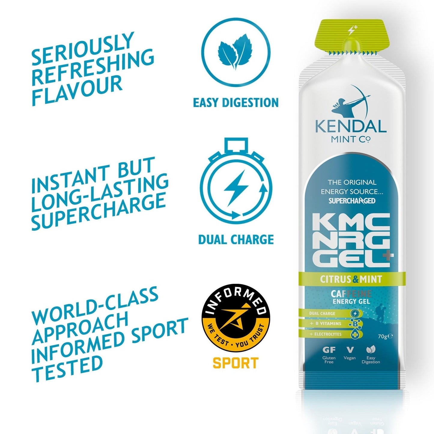KMC NRG GEL+ Citrus & Mint Caffeine Energy Gel 70g - KMC NRG GEL - Kendal Mint Co® - 12 x 70g