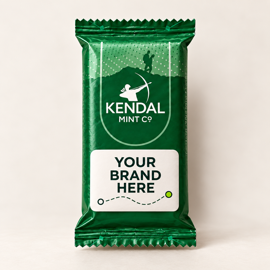 Example KMC mint cake Over-label with Your Brand Here artwork